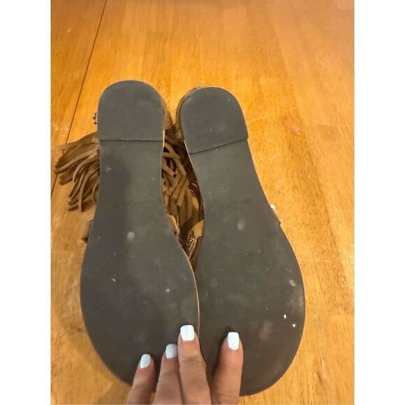 Minnetonka Brown Suede Fringe Beaded Sandals SZ 9 - Picture 8 of 9